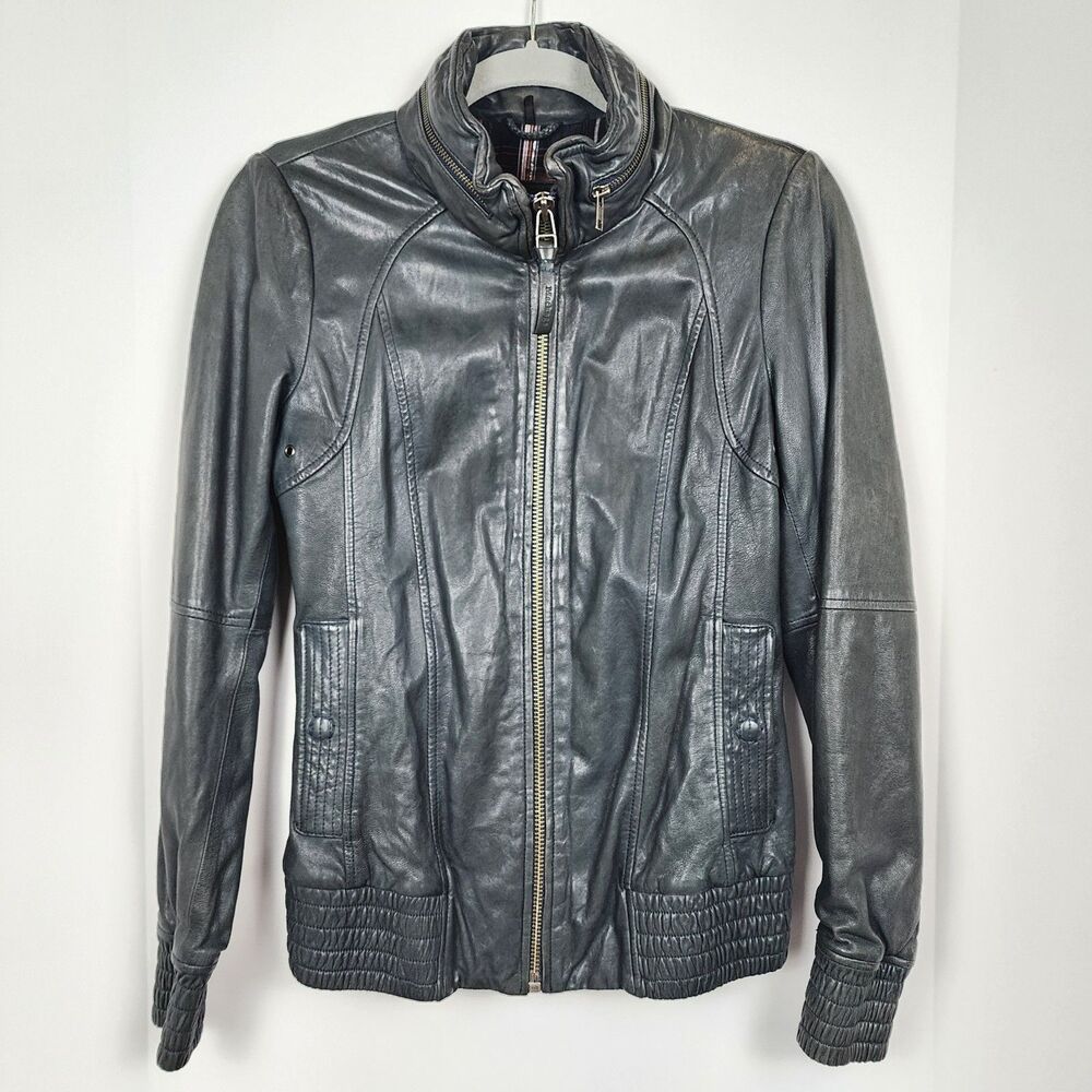 Aritzia Mackage Sophia Soft Lambskin Leather Jacket Biker Moto Gray Size Medium